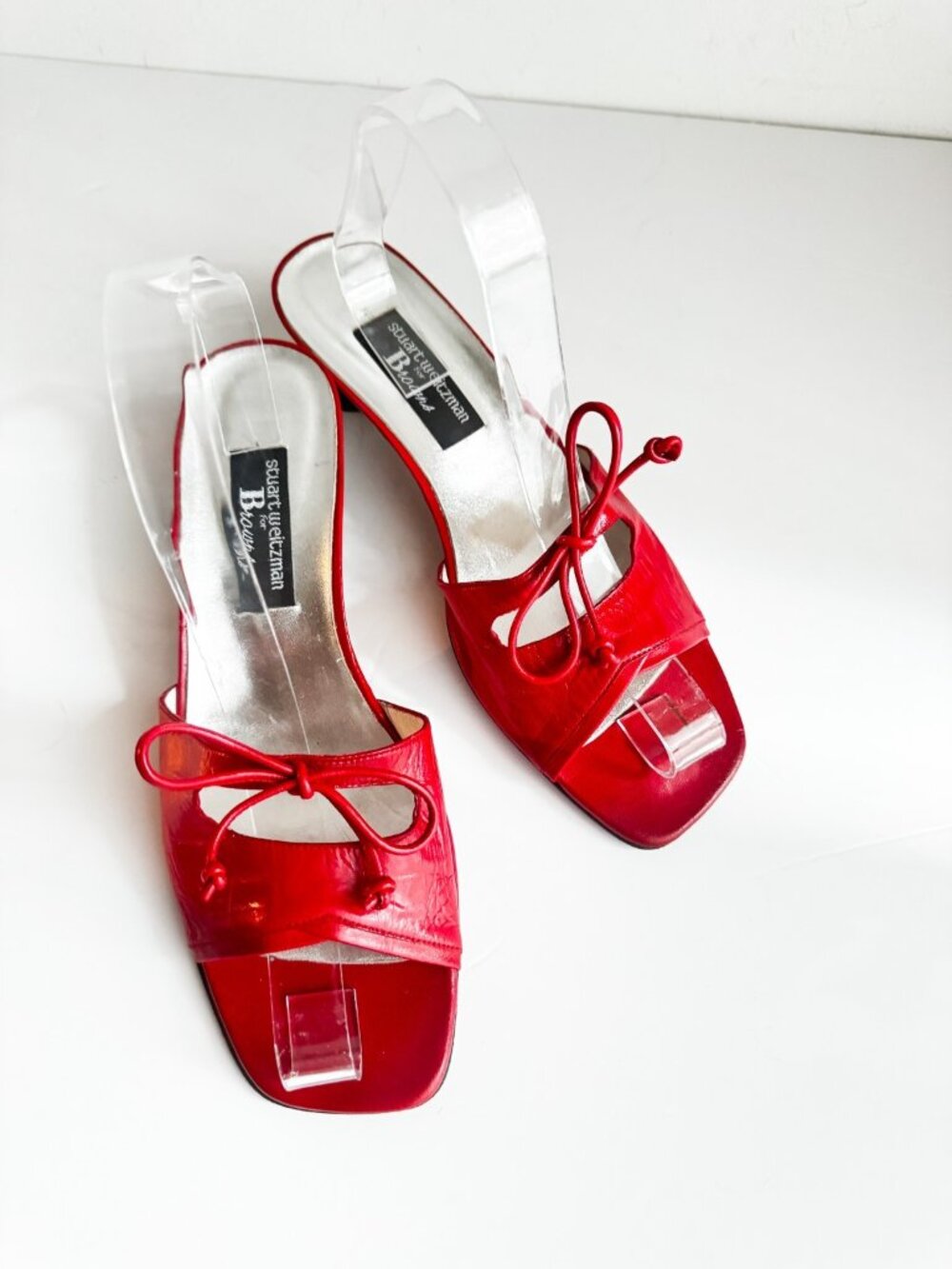 Vintage Y2k Stuart Weitzman for Browns Red Leather Kitten Heel Sandals 9M